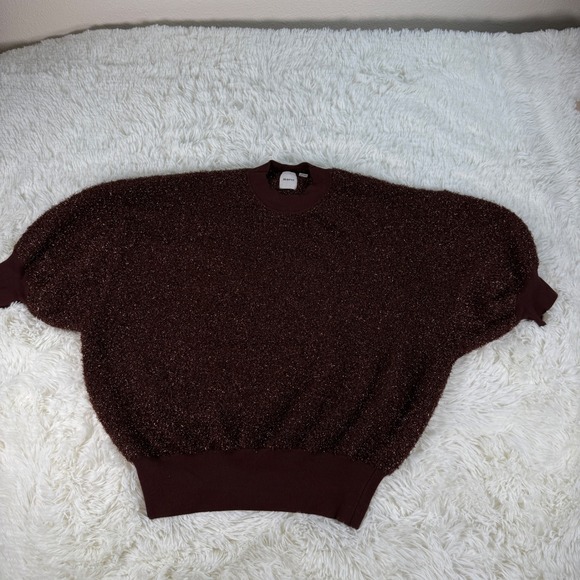 Maeve Violetta Brown Metallic Tinsel Knit Sweater Dolman Sleeve XL Festive Cozy - Picture 5 of 14